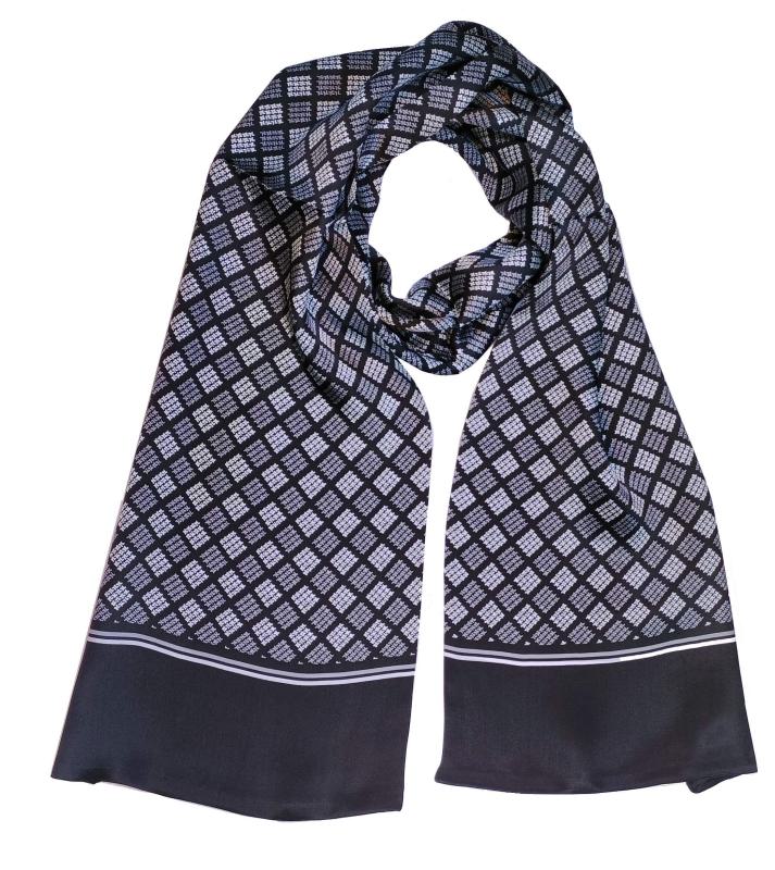 Man's Scarf Silk Satin 2-Layers Tunnel Black Grey White